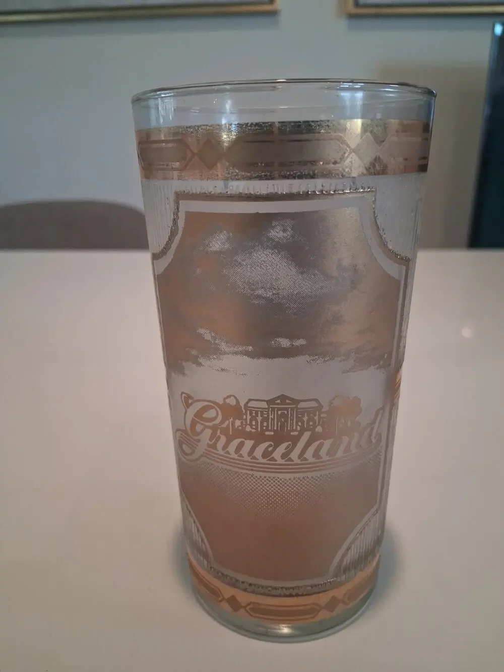 Vtg Culver Elvis Presley Graceland 22K Gold Highball Glass Tumbler 1970s Frosted